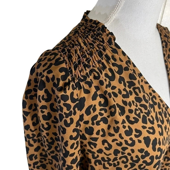 Aqua Leopard Print Blouse Size Small V Neck Brown and Black Polyester Cocktail - Picture 5 of 8